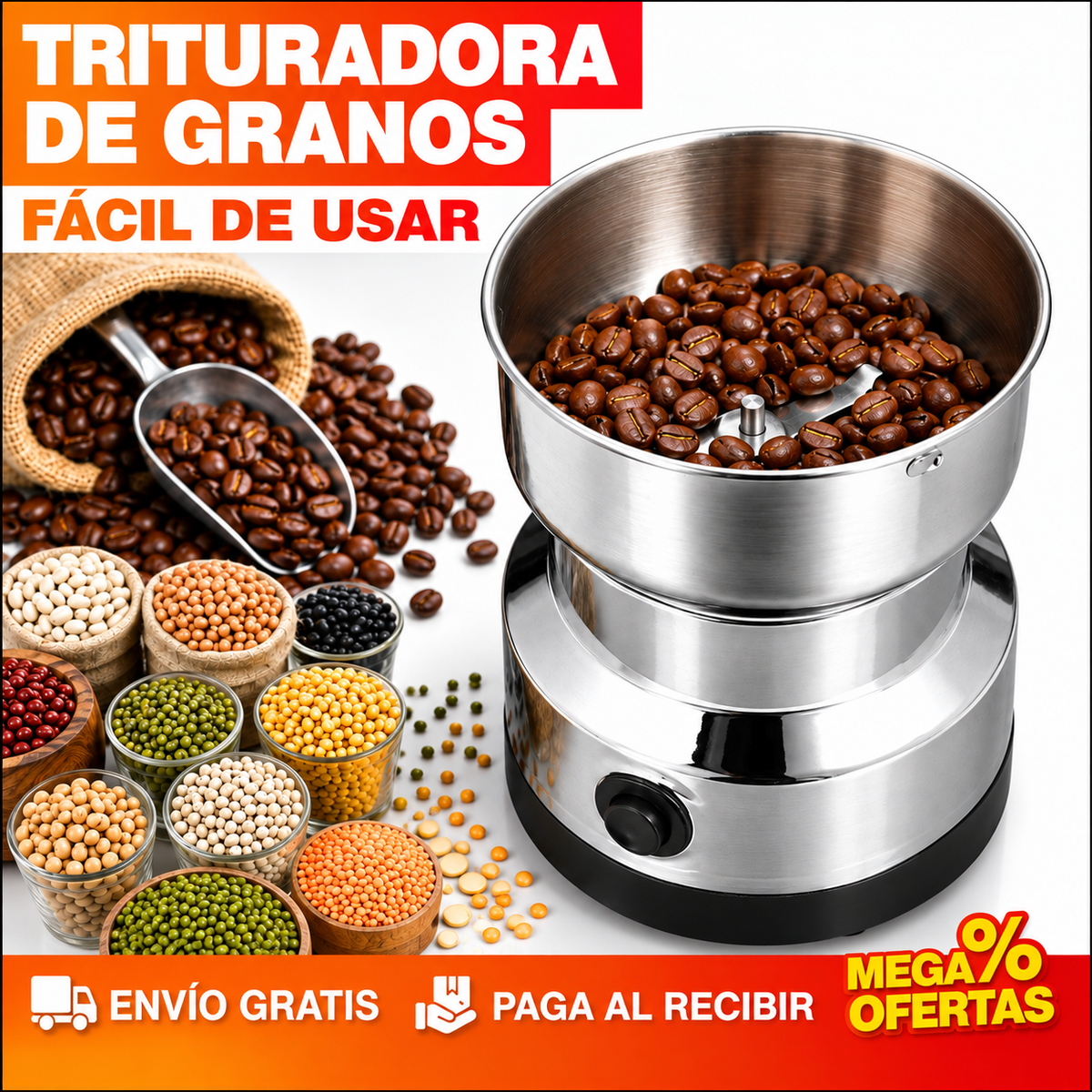 Trituradora Multifuncionale Eléctrica para el Hogar – Muele Café, Granos y Especias en Segundos